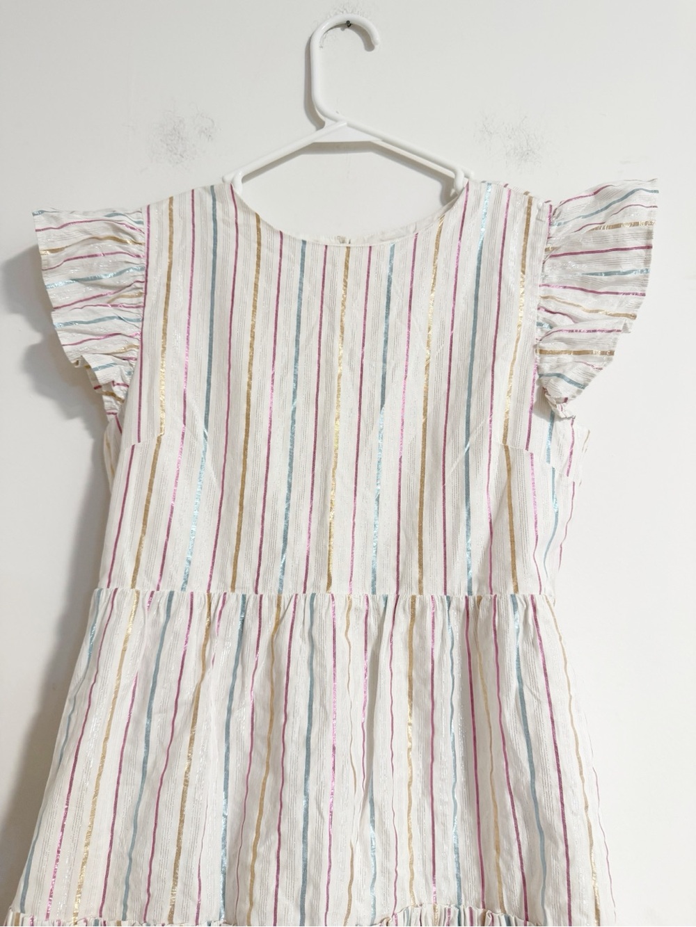 Crewcuts J.Crew Girls White Rainbow Striped Flutter Sleeve Dress 14 Cotton - Picture 3 of 7